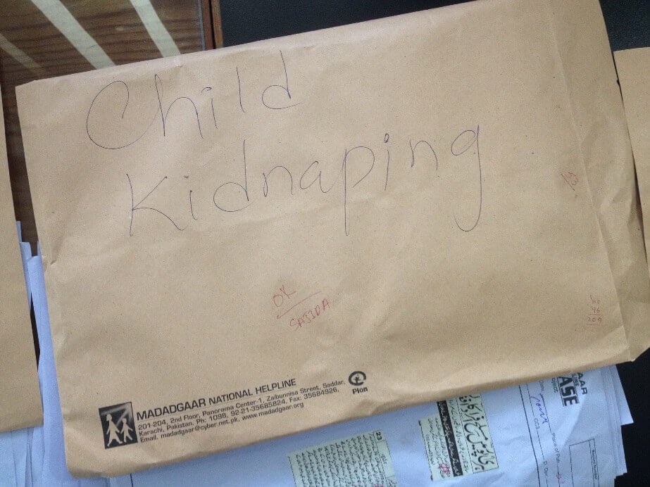 An envelope with 'Child Kidnapping' written on it