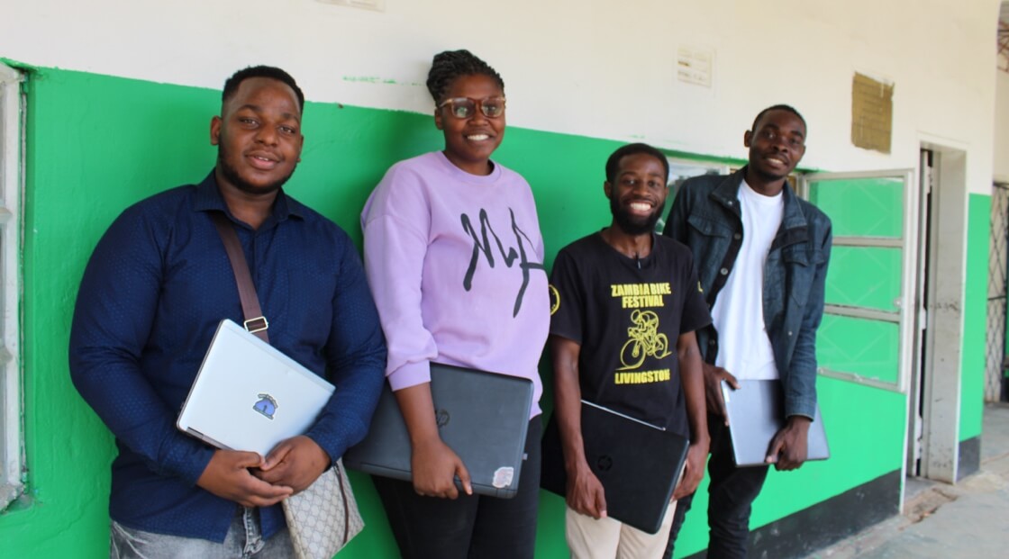 Students from Zambia University College of Technology who generously lent us laptops for training teachers in the initial stages of our program rollout